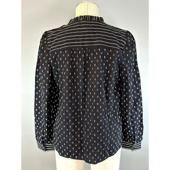 Loft NWT Clip Stripe Ruffle Tie Neck Blouse in Black Size S - Picture 4 of 7